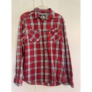 The‎ North Face Men's Size Medium Heavy Cotton Plaid Button-Up Shirt Red & Blue